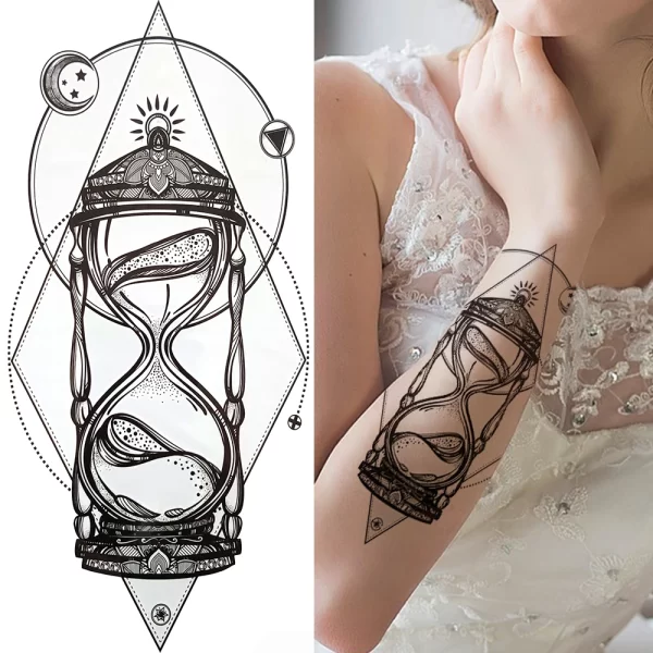 3D Black Flower Temporary Tattoos For Women Rose Peony Lotus Tattoo Sticker Fake Jewelry Chains Geometric Triangle Tatoo Decal - Image 13