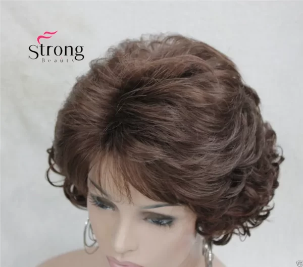 Short Curly Dark Auburn Synthetic Hair Full wig Women's Thick Wigs For Everyday - Image 4