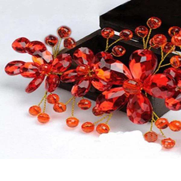 Fashion Red Crystal Beads Hairband Wedding Hair Jewelry Bridal Hairwear Handmade Flower Headband For Bride - Image 6