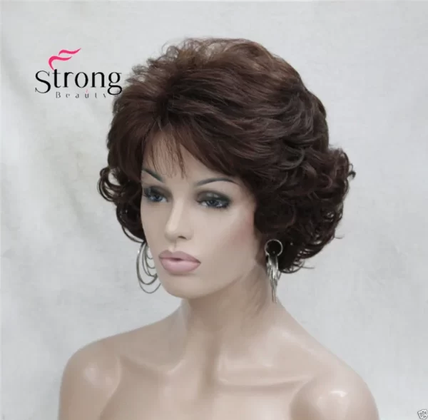 Short Curly Dark Auburn Synthetic Hair Full wig Women's Thick Wigs For Everyday - Image 6