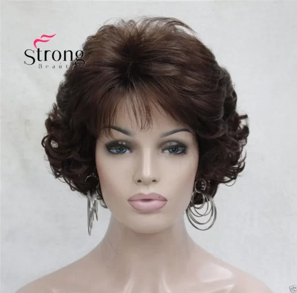 Short Curly Dark Auburn Synthetic Hair Full wig Women's Thick Wigs For Everyday - Image 2