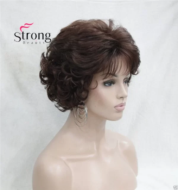 Short Curly Dark Auburn Synthetic Hair Full wig Women's Thick Wigs For Everyday - Image 3