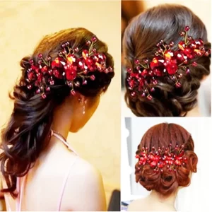 Fashion Red Crystal Beads Hairband Wedding Hair Jewelry Bridal Hairwear Handmade Flower Headband For Bride