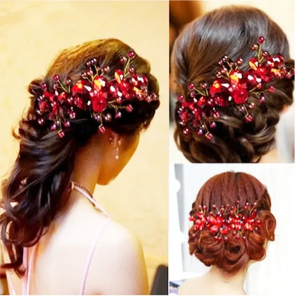 Fashion Red Crystal Beads Hairband Wedding Hair Jewelry Bridal Hairwear Handmade Flower Headband For Bride