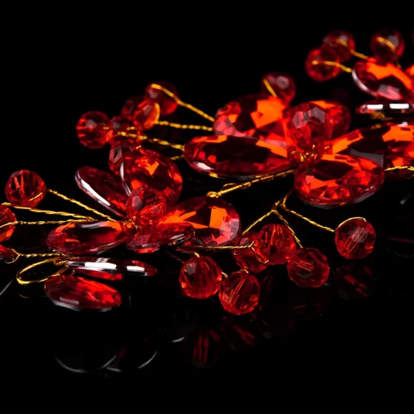 Fashion Red Crystal Beads Hairband Wedding Hair Jewelry Bridal Hairwear Handmade Flower Headband For Bride - Image 4