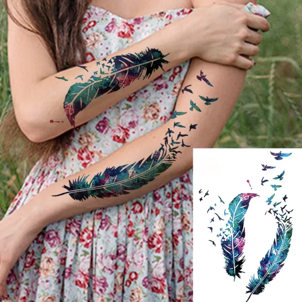 Black Moon Deer Cat Tiger Temporary Tattoos For Women Adults Fake Bird Flower Peony Rose Tattoo Sticker Geometry Armband Tatto - Image 19