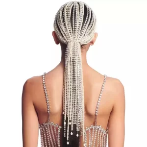 Trendy Rhinestone Hair Accessories Chain for Women Jewelry Elegant Full Crystal Handmade Tassel Hairbands Long Chain Headwear