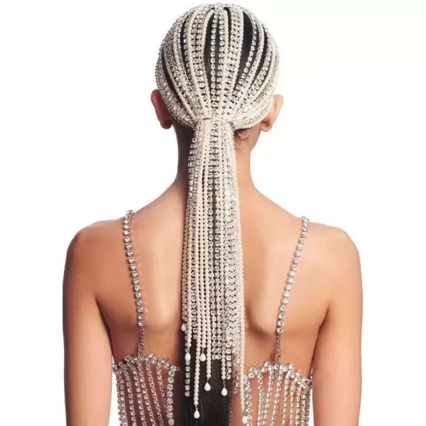 Trendy Rhinestone Hair Accessories Chain for Women Jewelry Elegant Full Crystal Handmade Tassel Hairbands Long Chain Headwear
