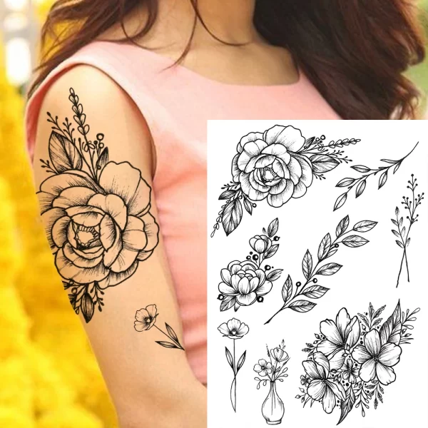 Watercolor Feather Birds Temporary Tattoo For Women Kids Men Fake Wolf Flower Tattoo Sticker Black Peony Jewelry Chain Tatoo Arm - Image 15
