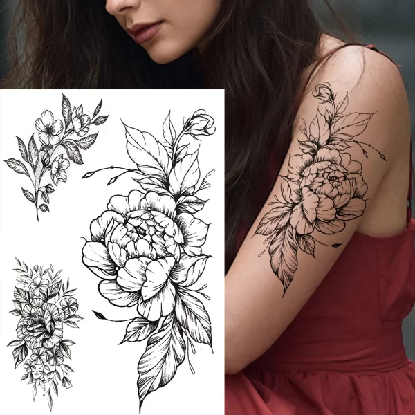 Watercolor Feather Birds Temporary Tattoo For Women Kids Men Fake Wolf Flower Tattoo Sticker Black Peony Jewelry Chain Tatoo Arm - Image 13