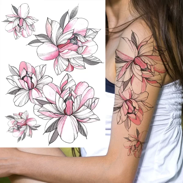 Watercolor Feather Birds Temporary Tattoo For Women Kids Men Fake Wolf Flower Tattoo Sticker Black Peony Jewelry Chain Tatoo Arm - Image 25