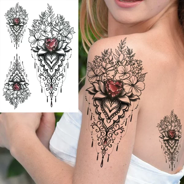 Black Moon Deer Cat Tiger Temporary Tattoos For Women Adults Fake Bird Flower Peony Rose Tattoo Sticker Geometry Armband Tatto - Image 10