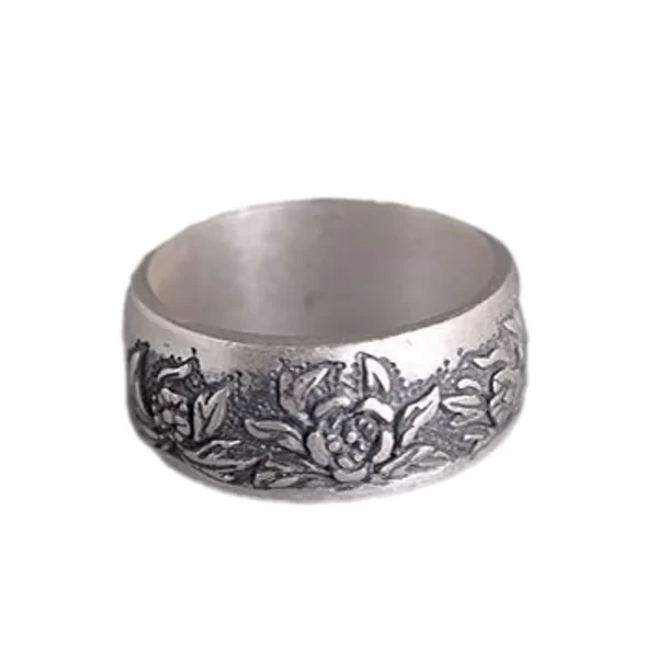 BOCAI New 100% Solid 990 Silver Woman Ring Elegant Peony Flower Wide Face Retro Matte Fashion  Jewelry Accessories - Image 6