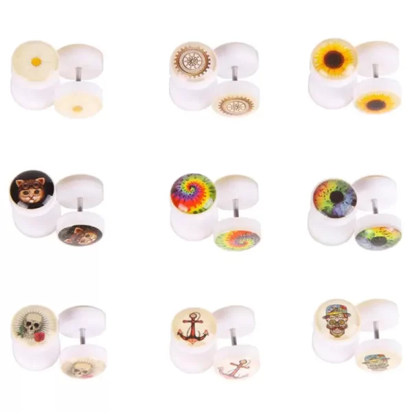 1Pair Steel Skull Cheater Plugs Fake Tunnels Ear Gauges Cat Punk Faux Percing Oreille Acrylic Falso Piercing Oreja Dilataciones - Image 3