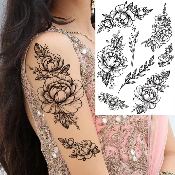 Watercolor Feather Birds Temporary Tattoo For Women Kids Men Fake Wolf Flower Tattoo Sticker Black Peony Jewelry Chain Tatoo Arm - Image 14