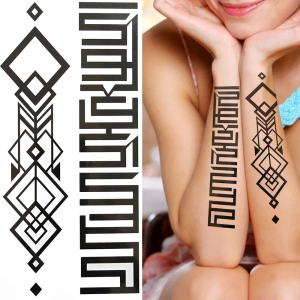 3D Black Flower Temporary Tattoos For Women Rose Peony Lotus Tattoo Sticker Fake Jewelry Chains Geometric Triangle Tatoo Decal - Image 8