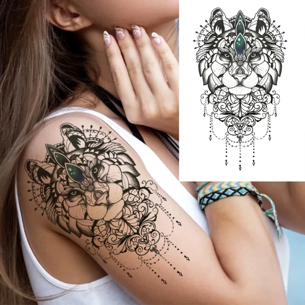Black Moon Deer Cat Tiger Temporary Tattoos For Women Adults Fake Bird Flower Peony Rose Tattoo Sticker Geometry Armband Tatto - Image 18