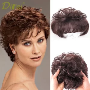 DIFEI Short Curly Hair The Top Of The Head Replacement Piece Hair Covering White Hair Black Color Wig Short Synthetic Wigs