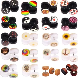 1Pair Steel Skull Cheater Plugs Fake Tunnels Ear Gauges Cat Punk Faux Percing Oreille Acrylic Falso Piercing Oreja Dilataciones