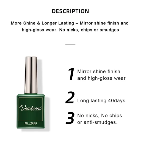 Vendeeni 15ml Diamond Top Coat For Gel Nail Polish Reinforce Long Lasting UV Soak Off Gel Varnish High Light Nail Art Primer Gel - Image 3