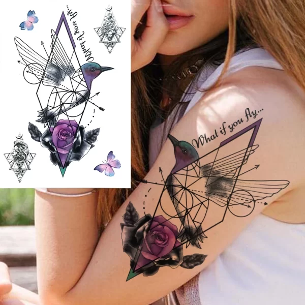 Watercolor Feather Birds Temporary Tattoo For Women Kids Men Fake Wolf Flower Tattoo Sticker Black Peony Jewelry Chain Tatoo Arm - Image 16