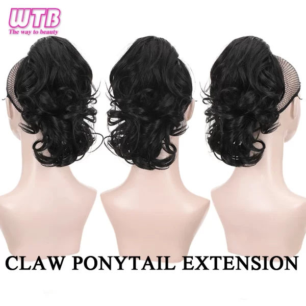 Short Wavy Synthetic Ponytail for Women Black Grey Ombre Claw Clip in Ponytail Hair Extensions Daily Use Party Fake Hairpieces - Image 3