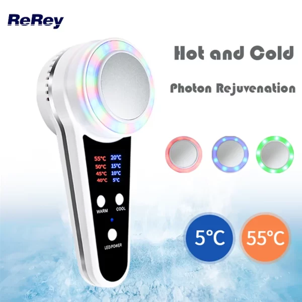 Hot Cold Machine Face Massager Skin Care Product Penetration LED Photon Rejuvenation Facial Wrinkle Cryotherapy Anti Puffness