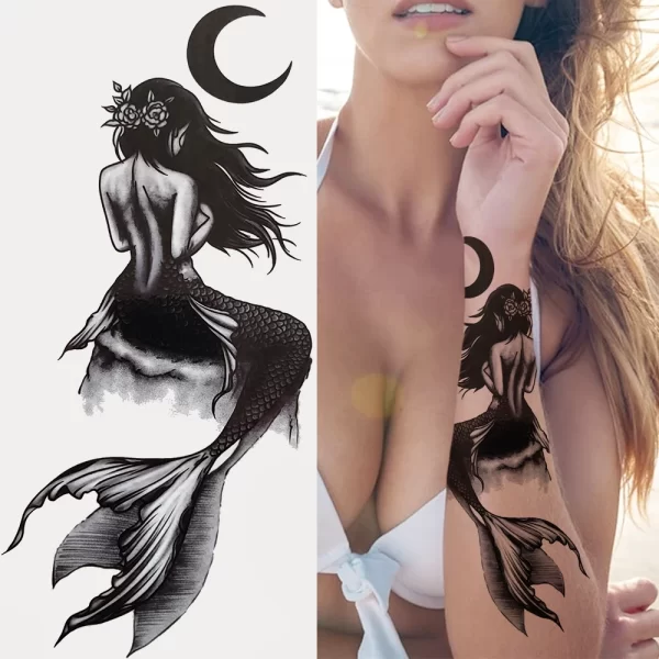 3D Black Flower Temporary Tattoos For Women Rose Peony Lotus Tattoo Sticker Fake Jewelry Chains Geometric Triangle Tatoo Decal - Image 19