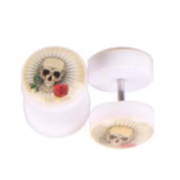 1Pair Steel Skull Cheater Plugs Fake Tunnels Ear Gauges Cat Punk Faux Percing Oreille Acrylic Falso Piercing Oreja Dilataciones - Image 18