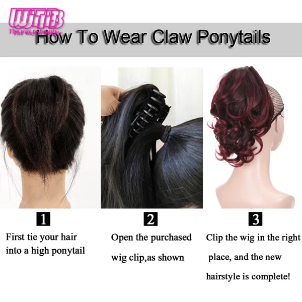 Short Wavy Synthetic Ponytail for Women Black Grey Ombre Claw Clip in Ponytail Hair Extensions Daily Use Party Fake Hairpieces - Image 5