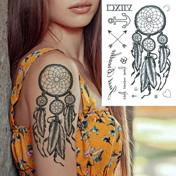 Black Moon Deer Cat Tiger Temporary Tattoos For Women Adults Fake Bird Flower Peony Rose Tattoo Sticker Geometry Armband Tatto - Image 12