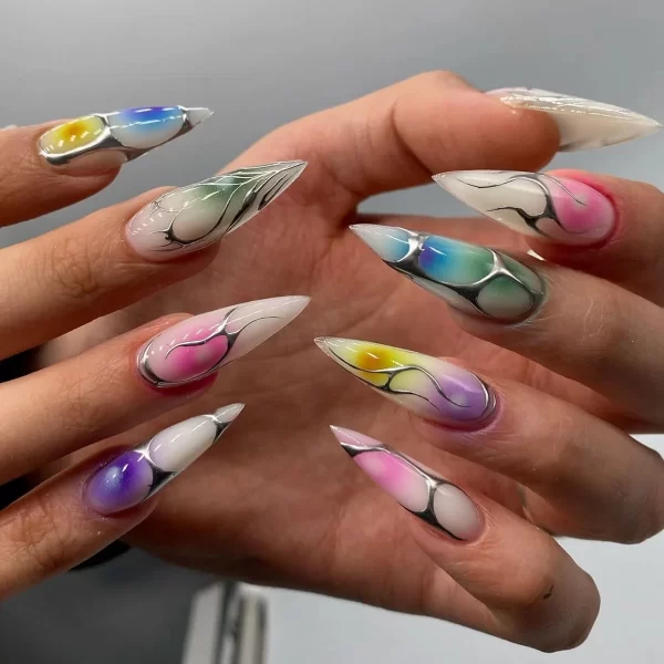 24Pcs Black Y2k Fake Nails with Diamond Halloween Long Almond False Nail Butterfly Design Wearable Oval Press on Nails Tips - Image 27