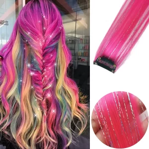 6pcs/pack Colored Party Highlights Clip in Hair Extensions for Girls 22 inches Multi-colors Straight Hair Synthetic Hairpieces