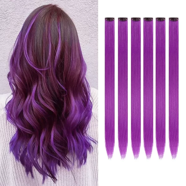 6pcs/pack Colored Party Highlights Clip in Hair Extensions for Girls 22 inches Multi-colors Straight Hair Synthetic Hairpieces - Image 15