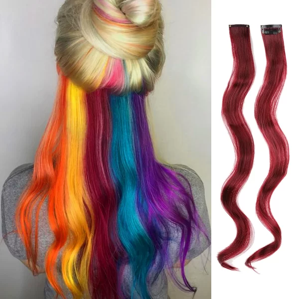 Clip in Hair Extensions,10Pcs/Pack Colored Curly Wave Hair Extensions Party Highlights Long Curly Synthetic Hairpieces for Women - Image 2