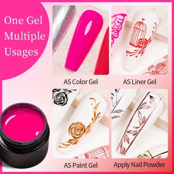 BOZLIN 5ml 4 In 1 No Wipe Painting Gel Varnish Black White Color Painting Liner Nail Art Glitter UV Gel Top Coat Manicure Polish - Image 4