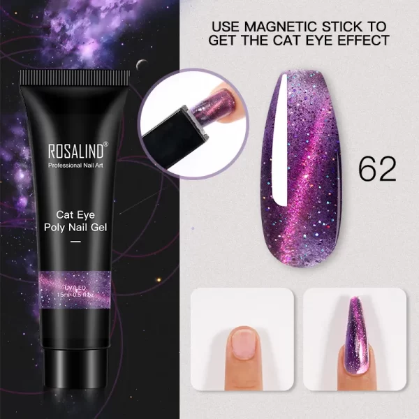 ROSALIND Colorful 15ml Poly Nail Gel Semi Permanent Acrylic Liquid Fast Extension Nail Gel Build Cured with UV/LED Lamp - Image 39