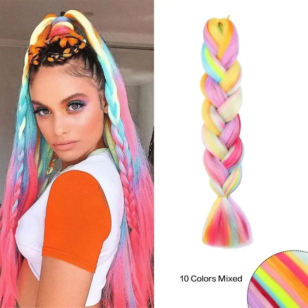 Jumbo Braiding Hair Rainbow Colors Extensions Fiber Mix Four Silky Colorful Twist Hair Extensions Women Colored Synthetic Braids - Image 2