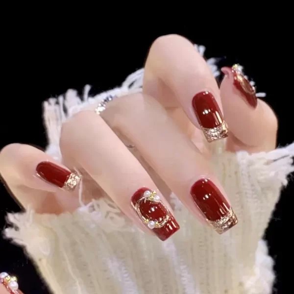24Pcs Black Love Design Fake Nails with Rhinestone Design Long Ballet Full Cover Nail Tips Wearable French Press on False Nails - Image 5