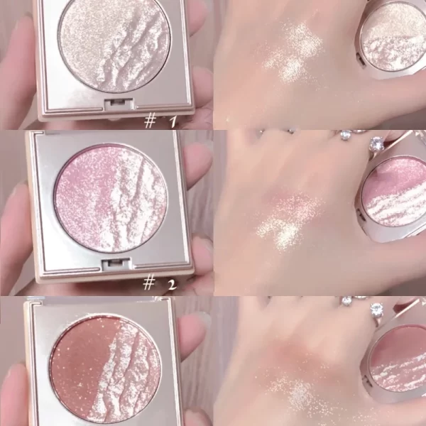 Mashed Potatoes Highlighter Diamond Double Color Highlight Palette Pink Golden Brighten Glitter Natural Contour Blush Makeup - Image 3
