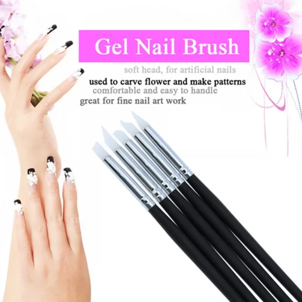 Nail Art Brush Pen Silicone Head Nail Brush Set Acrylic Painting Drawing Carving Pen UV Manicure Dotting Tool
