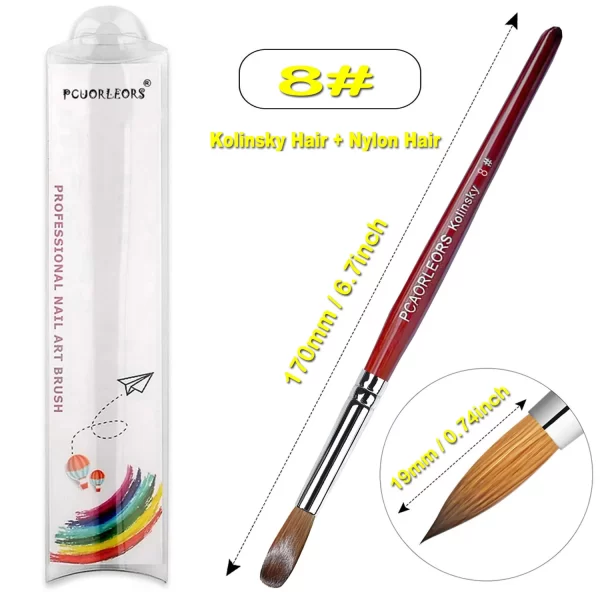 UsiDaer Kolinsky Nail Brush Acrylic with Red Round Wooden Handle and 100% Kolinsky Sable Hair for Crystal UV Gel Painting - Image 15