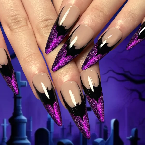 Halloween Cool Spice Style Spider Skull False Nails Purple Halo Dyeing Detachable Finished Fake Nails Press on Nail with Glue - Image 7