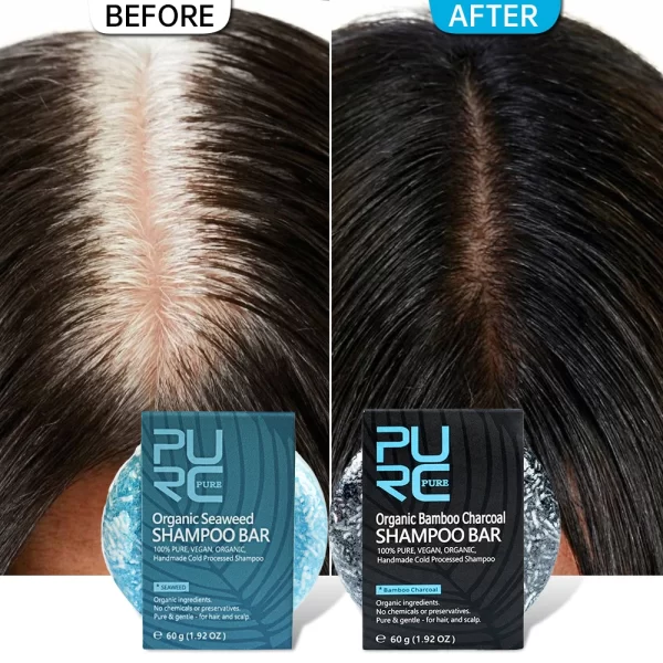 PURC Polygonum Shampoo Bar Gray White Hair Darkening Soap Bamboo Charcoal Black Hair Solid Shampoos Cleaning Scalp Treatment 60g - Image 4
