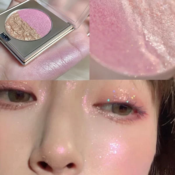 Mashed Potatoes Highlighter Diamond Double Color Highlight Palette Pink Golden Brighten Glitter Natural Contour Blush Makeup - Image 8