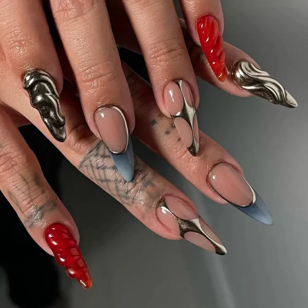 24Pcs Black Y2k Fake Nails with Diamond Halloween Long Almond False Nail Butterfly Design Wearable Oval Press on Nails Tips - Image 11