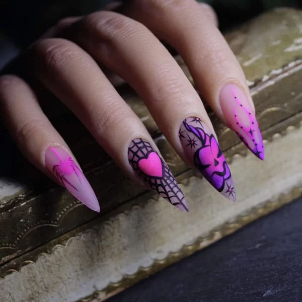 Red Spider Printed False Nails Halloween Nail Art Decor Press on Nails for Girl Gifts Short Round Cool y2k Style Fake Nail Tips - Image 9