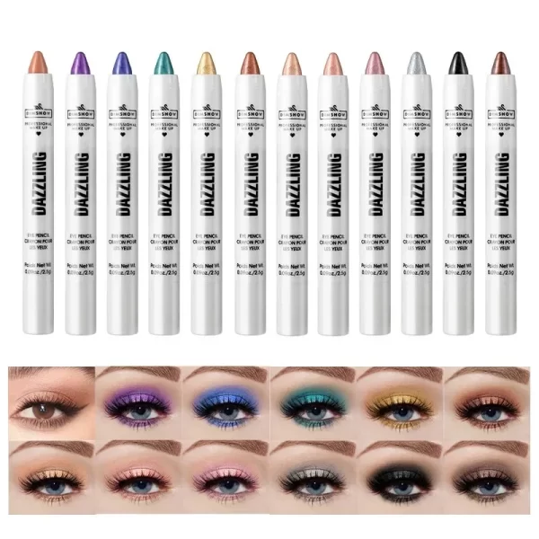 12 Colors Pearlescent Eyeshadow Pencil Waterproof Long Lasting Glitter Shimmer Eye Shadow Pen Eyeliner Stick Eyes Makeup Tools - Image 2