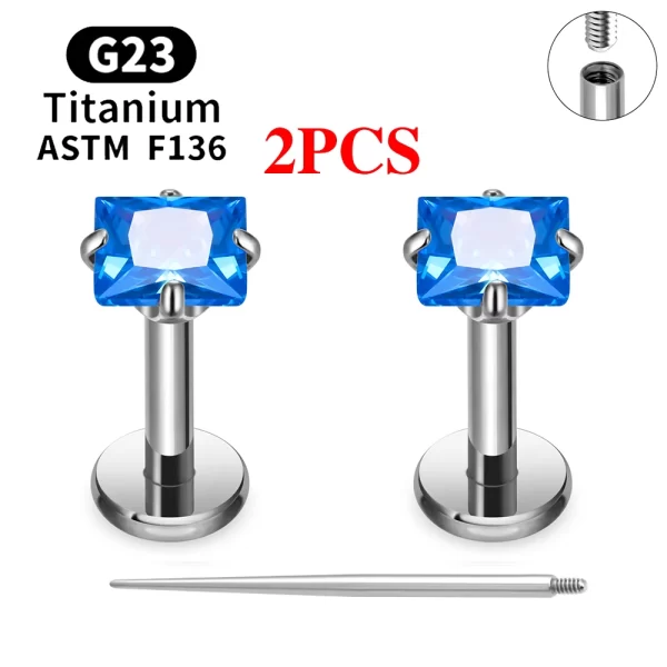 2/10PCS G23 Titanium Piercing Jewelry Ear Cartilage Tragus Heart Flat Back Stud Earrings 16G CZ Internal Thread Labret Lip Ring - Image 27