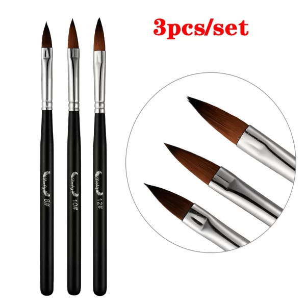 3Pcs Acrylic Nail Brush Set #8/10/14 Professional Acrylic Powder Extension Nail Brushes Nail Art 3D Carving Manicure Salon Tools - Image 9